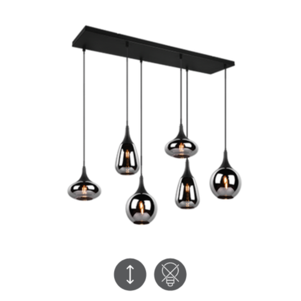 Colgante LUMINA 6x E14 negro vidrio acero cromado