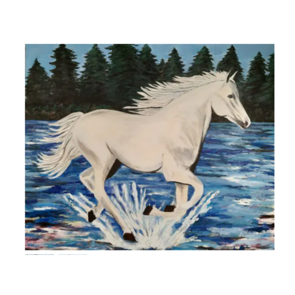 Cuadro CABALLO Blanco En El Rio Carlos Altisent 100×120 Cm