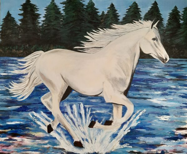 Cuadro CABALLO Blanco En El Rio Carlos Altisent 100×120 Cm - Imagen 2