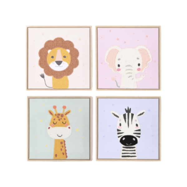 Cuadros lienzo poliester animales 35x2,5x35 centímetros set 4u.