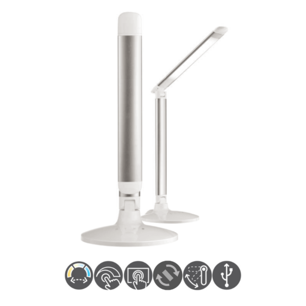 Lámpara flexo TERUEL 10 watts USB plata blanco