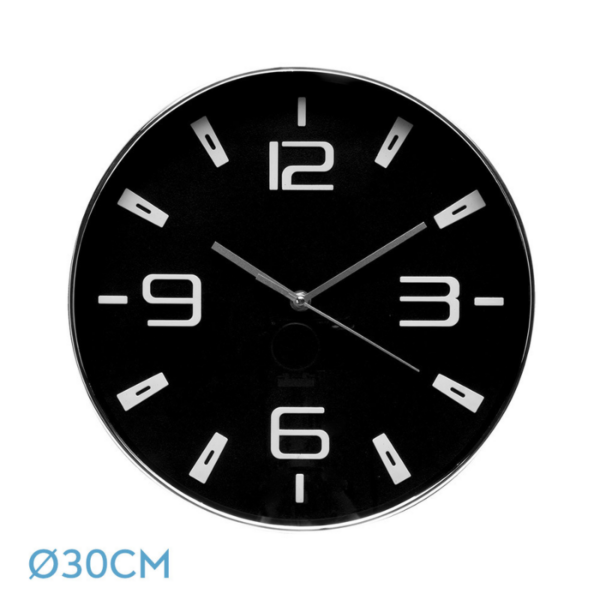 Reloj de pared AROA plata - negro 30cm de diámetro