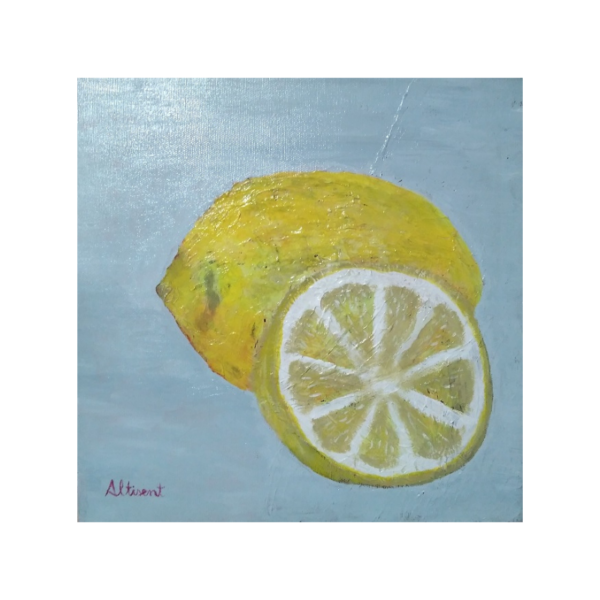 Cuadro FRUTAS limones amarillos relieve Carlos Altisent 30x30 cm
