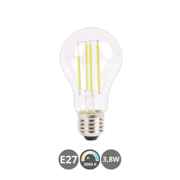 Bombilla LED E27 3,8W 3000K transparente