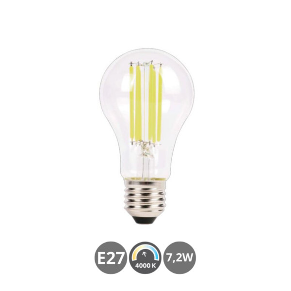 Bombilla LED E27 7,2W 4000K transparente