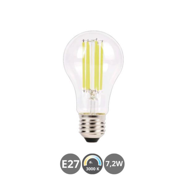 Bombilla LED E27 7,2W 3000K transparente