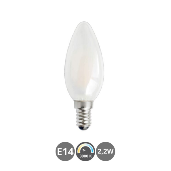 Bombilla LED E14 vela filamento 2,2W 3000K opal