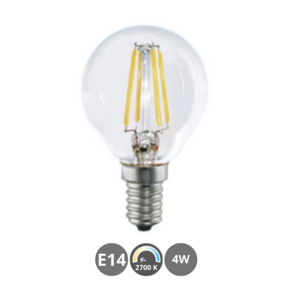 Bombilla LED E14 4W 2700K esferica mini filamento