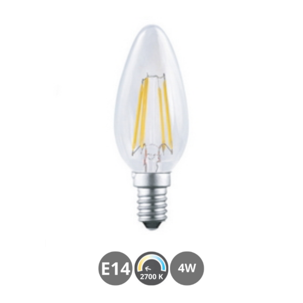 Bombilla LED E14 4W 2700K vela filamento