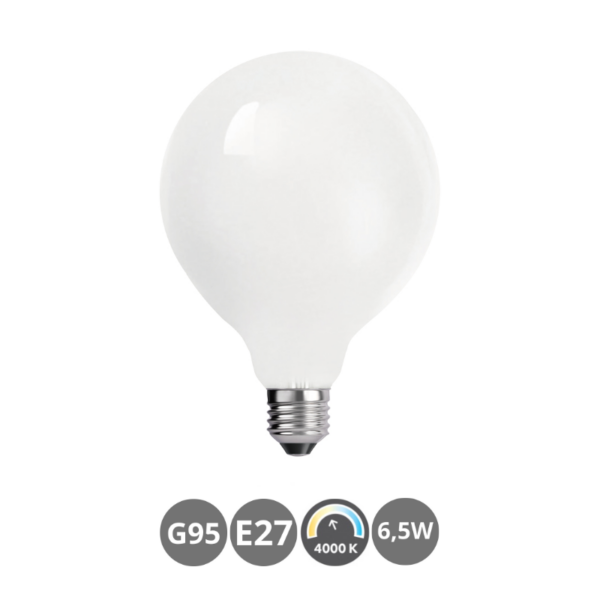 Bombilla LED E27 G95 6,5W 4000K opal