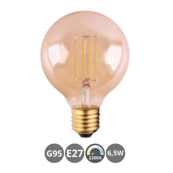 Bombilla LED E27 G95 6,5W 3000K vintage ámbar