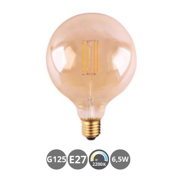 Bombilla LED E27 G125 6,5W 2200K vintage ámbar