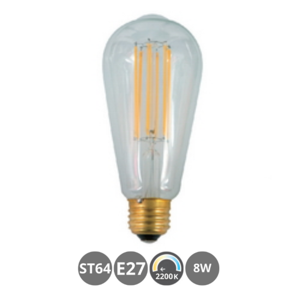 Bombilla LED E27 ST64 8W 2200K vintage dimable