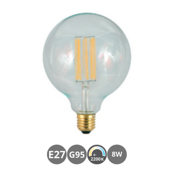 Bombilla LED E27 G125 8W 2200K vintage dimable