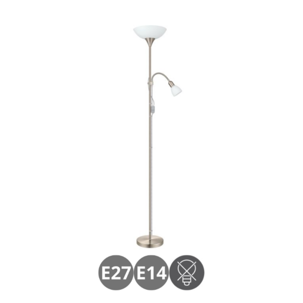 Lámpara de pie copa E27 con lector E14 UP-2 plata