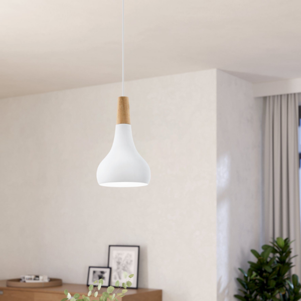 Lámpara colgante SABINAR madera blanco - Imagen 2