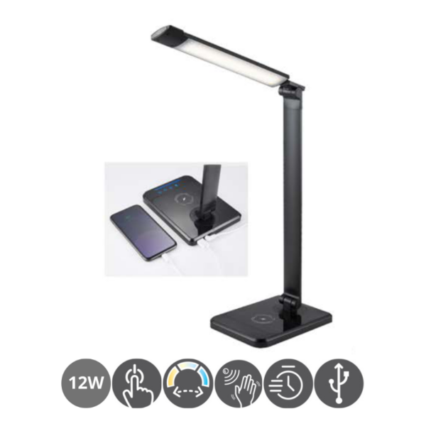 Flexo led MOBILE táctil 12W con sensor carga inalámbrica negro