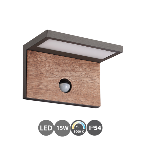 Aplique led RUKA 3000k sensor de movimiento madera y gris