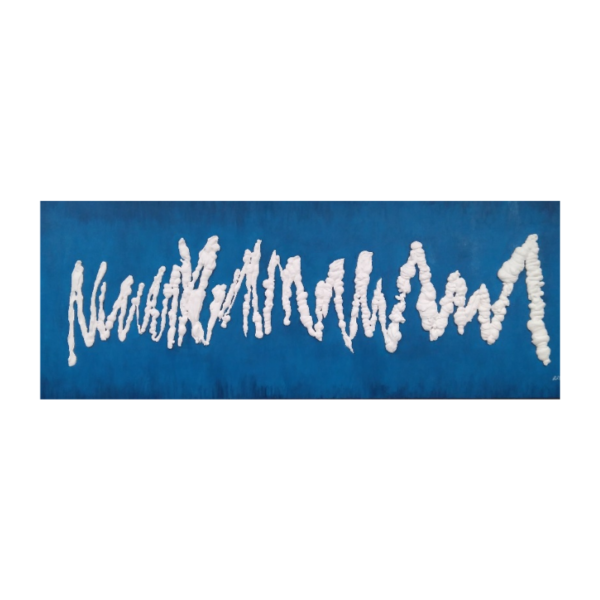 Cuadro Abstracto GARABATO blanco fondo azul Carlos Altisent 50×150 Cm