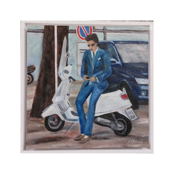 Cuadro JOVEN EN MOTO Carlos Altisent 34×34 Cm