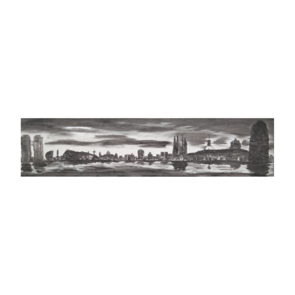 Cuadro paisaje ciudad de BARCELONA blanco negro Carlos Altisent 50×150 cm