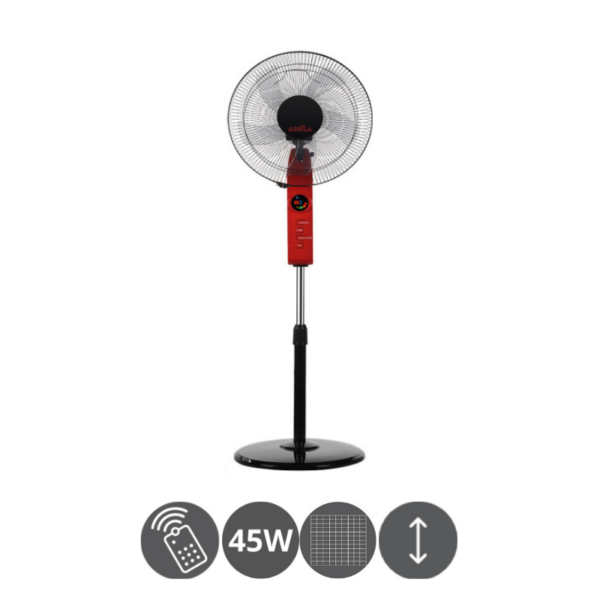 Ventilador de pie orientable Circus 45W con pantalla digital y mando a distancia rojo negro