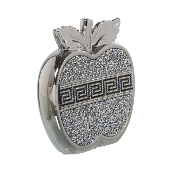 Figura MANZANA cerámica gris plata pedrería - Imagen 2
