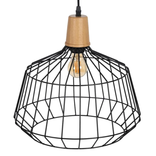 Colgante jaula E27 negro madera - Imagen 2